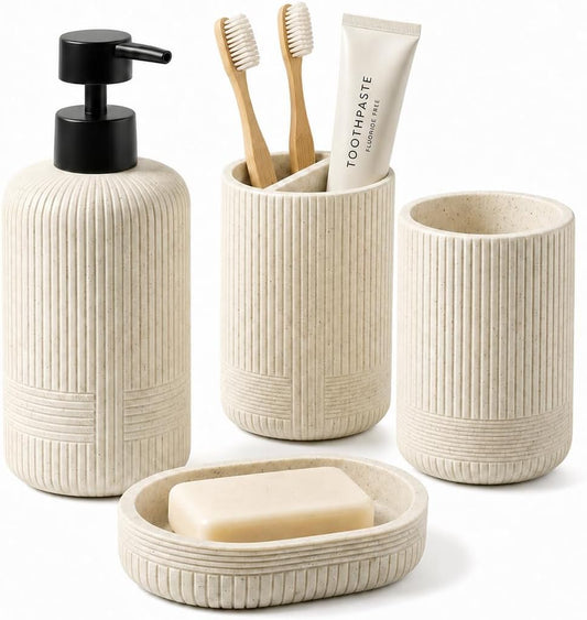 MRAXEL Beige Bathroom Accessory Set 4 Pieces, Toothbrush Holder Set, Resin
