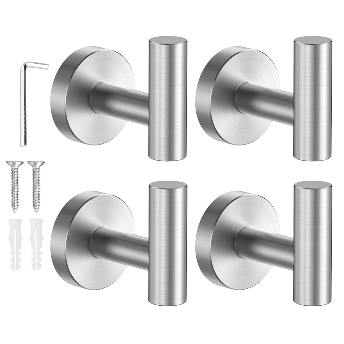 SetSail Towel Hooks for Bathrooms 4 Packs Screw-in Matte Black Bathroom Towel Hook Wall Mounted Stainless Steel Shower Towel Hooks for Coat Hanging, Drill Hole