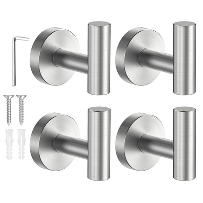 SetSail Towel Hooks for Bathrooms 4 Packs Screw-in Matte Black Bathroom Towel Hook Wall Mounted Stainless Steel Shower Towel Hooks for Coat Hanging, Drill Hole