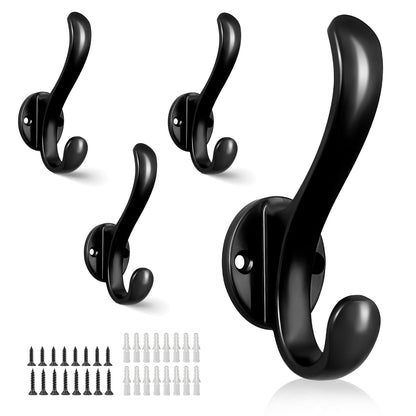 6 Pack Coat Hooks Wall Mount Heavy Duty Utility Retro Double Hooks for Hanging Coats,Hat, Towel, Key, Robe, Scarf, Bag, Cap (Black)