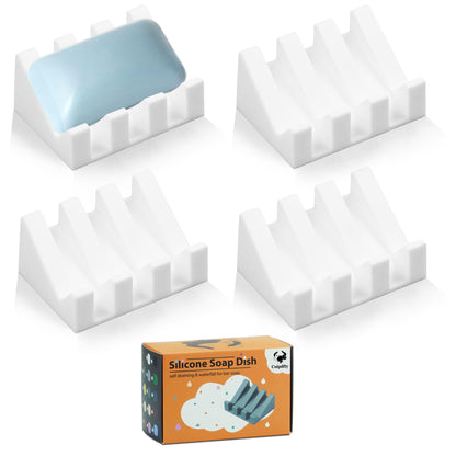 Self Draining Soap Dish Holder,Silicone Soap Dish,for Bathroom,Kitchen, Sponges，Can Extend Soap Life，Keep Soap Bars Dry and Easy Cleaning (Grey,2-Pack)