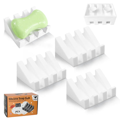 Soap Dish Holder for Shower with Suction Cup, Silicone Soap Holder & Saver Self-Draining Bar Soap Dish Keeps Soap Dry for Bathroom, Kitchen, Bathtub, Extends Soap Life (White-1Pack)