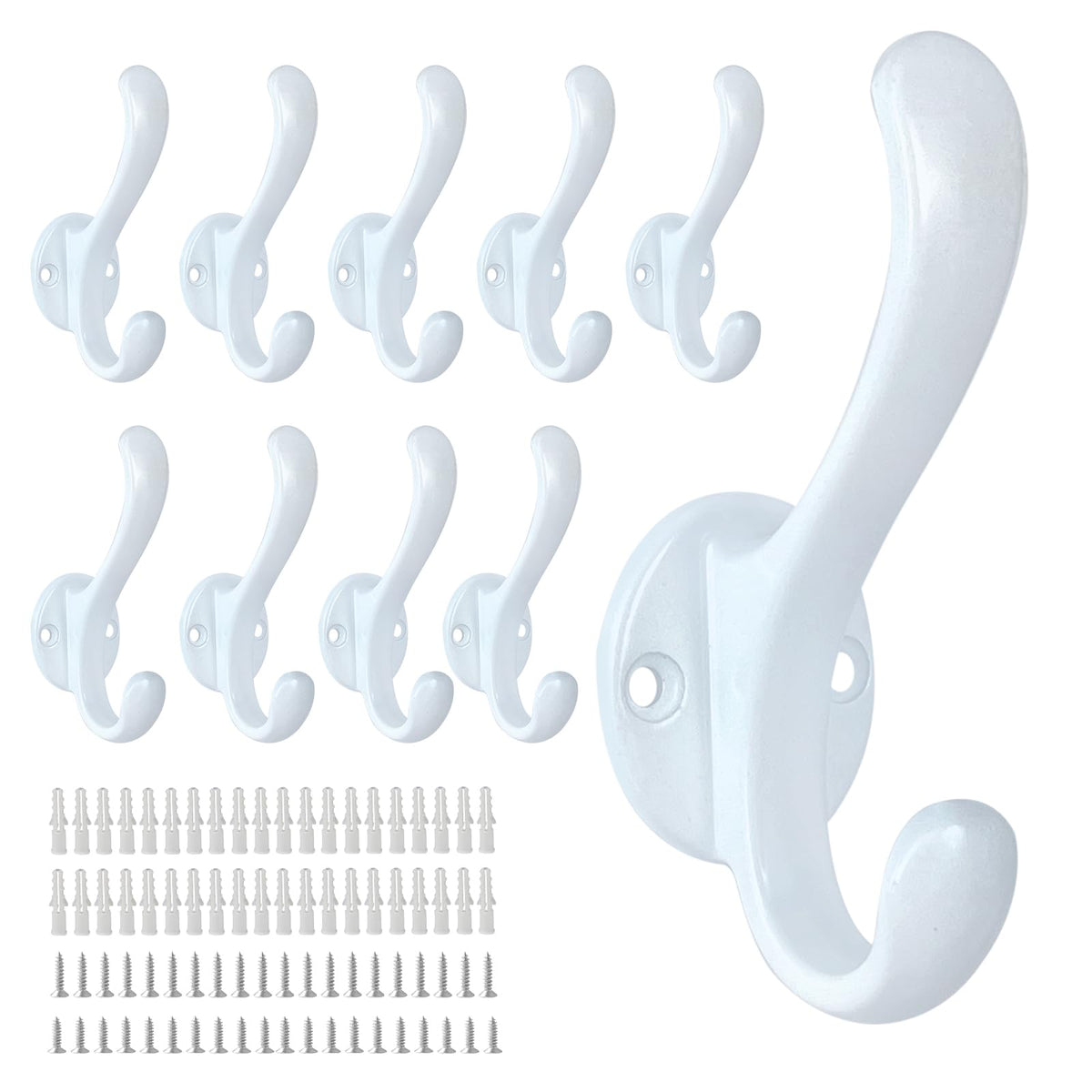 6 Pack Coat Hooks Wall Mount Heavy Duty Utility Retro Double Hooks for Hanging Coats,Hat, Towel, Key, Robe, Scarf, Bag, Cap (Black)