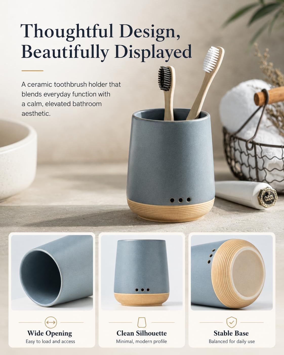 LYEOBOH Ceramic Toothbrush Holder, Toothbrush Storage,Tooth Brush Holders