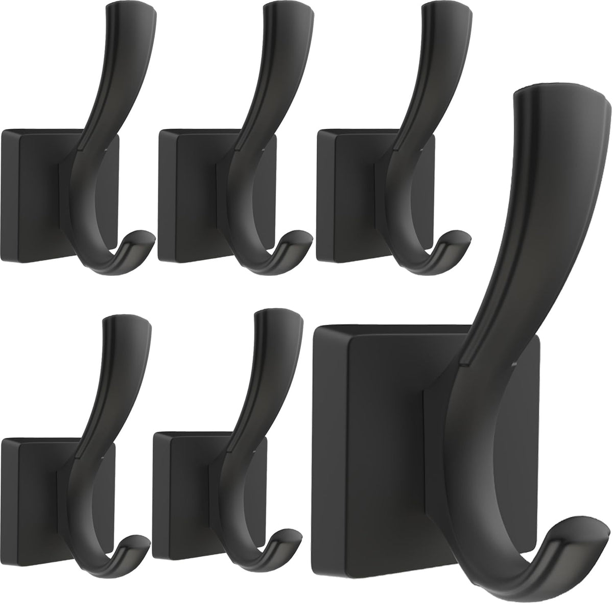 TOFIIGREM Black Towel Hooks, Coat Robe Hooks Bathroom Entryway Mudroom Pool Hooks for Wall Mount Hanging Towels Bathrobe Key Hat Backpack (2 Pack, Black)