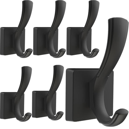 TOFIIGREM Black Towel Hooks, Coat Robe Hooks Bathroom Entryway Mudroom Pool Hooks for Wall Mount Hanging Towels Bathrobe Key Hat Backpack (2 Pack, Black)