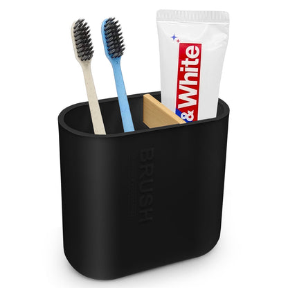 Toothbrush Holder with Bamboo Divider,Detachable for Easy Cleaning Multi-Functional Storage,2 Slots Electric Toothbrush and Toothpaste Organizer Caddy for Bathroom Vanity,Sink,Countertop (White)