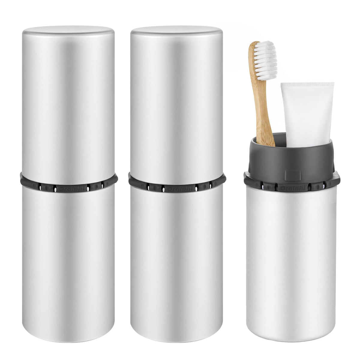 Aluminum Toothbrush Travel Case, Travel Toothbrush and Toothpaste Holder, Portable Toothbrush Mouthwash Cup Holder with Cover for Traveling, Bathroom, Camping, Business Trip-1Pack Silver