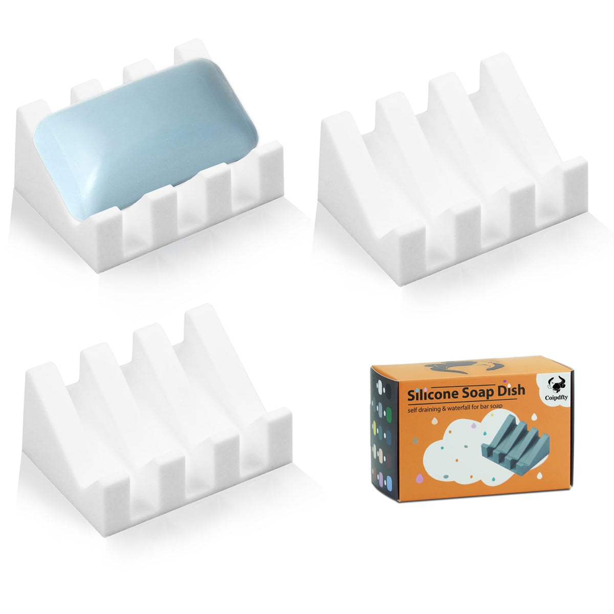 Self Draining Soap Dish Holder,Silicone Soap Dish,for Bathroom,Kitchen, Sponges，Can Extend Soap Life，Keep Soap Bars Dry and Easy Cleaning (Grey,2-Pack)