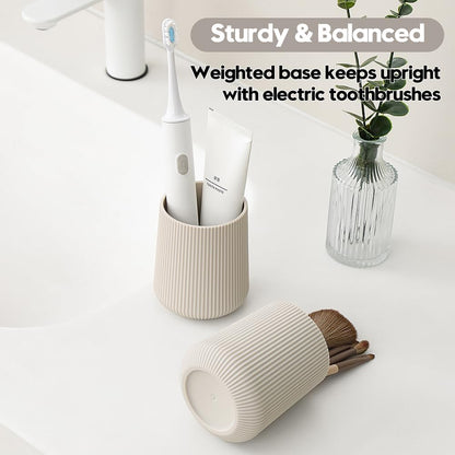 YAUKPH Beige Striped Toothbrush Holder