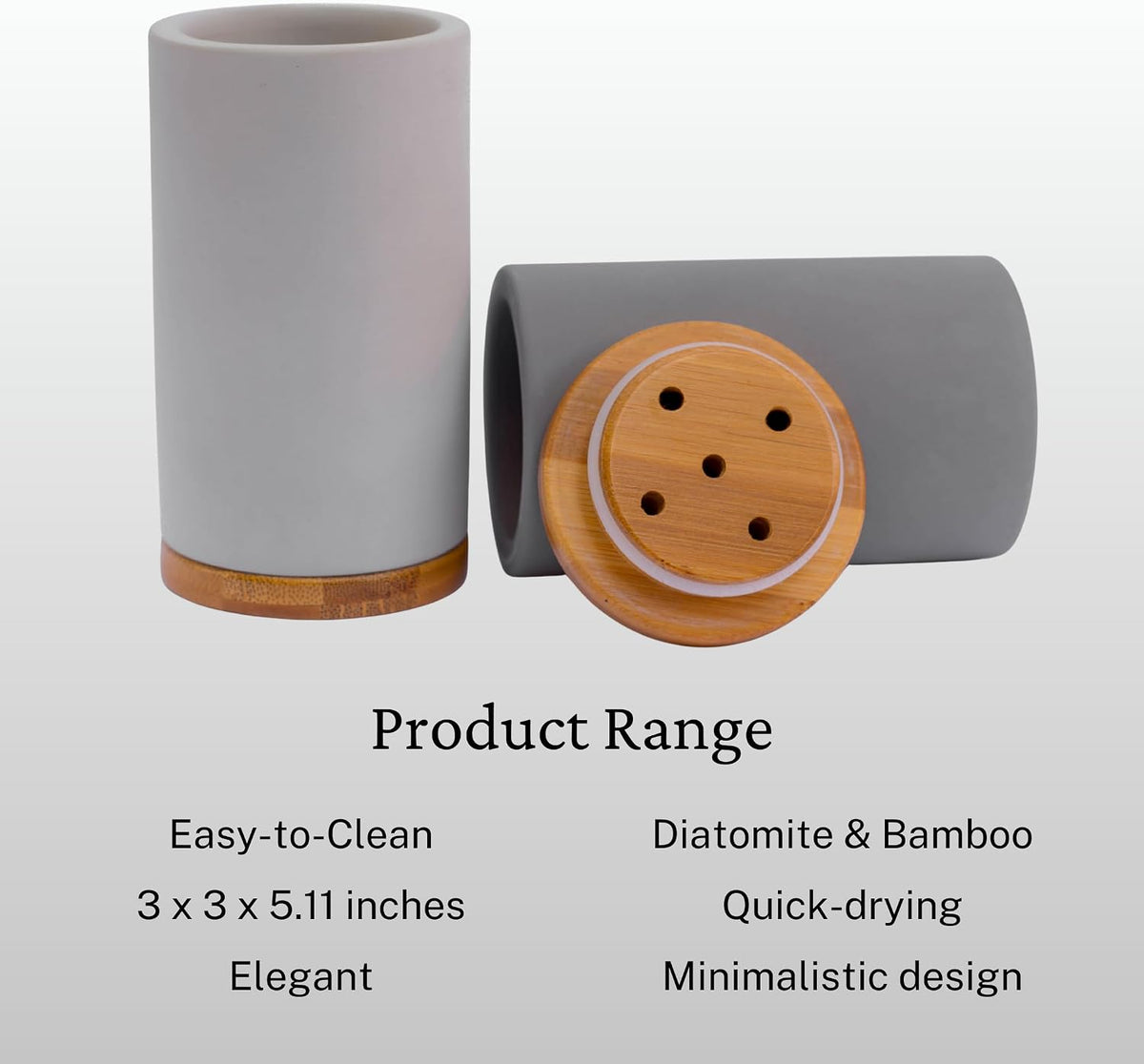 Matani Bamboo Toothbrush Holder Diatomite Tooth Brush Organizer - Storage Stand for Small Bathroom & Counter - Removable Base & Drain Holes, Water-Absorbent & Quick-Drying (Off White)