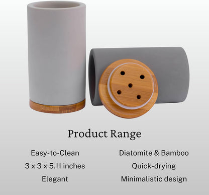 Matani Bamboo Toothbrush Holder Diatomite Tooth Brush Organizer - Storage Stand for Small Bathroom & Counter - Removable Base & Drain Holes, Water-Absorbent & Quick-Drying (Off White)