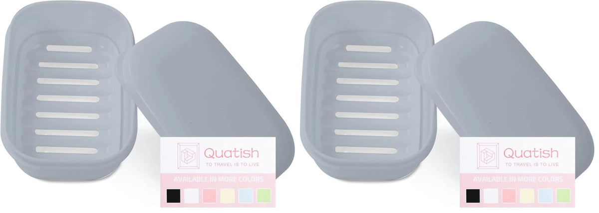 Quatish Leakproof Soap Dish with Lid & Draining Layer, Shatterproof Travel Bar Soap Holder Case Container, Portable Travel Size Toiletries Essentials for Camping, Gym, Bathroom, Greygreen