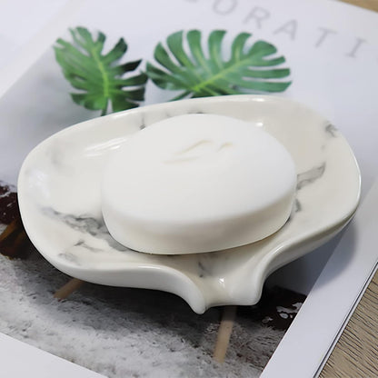 White Marble Texture Soap Dish Ceramic Soap Holder Self Draining Soap Dish Waterfall Slot Sponge Holder Bathroom Accessories for Bathroom, Kitchen,Bar Counter.