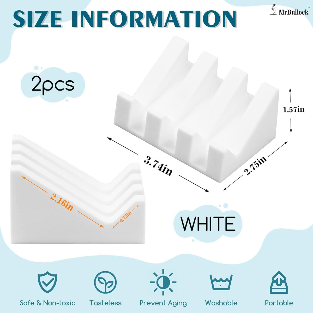 Silicone Soap Dish Self Draining with Suction Cups (White, 2 Pack)