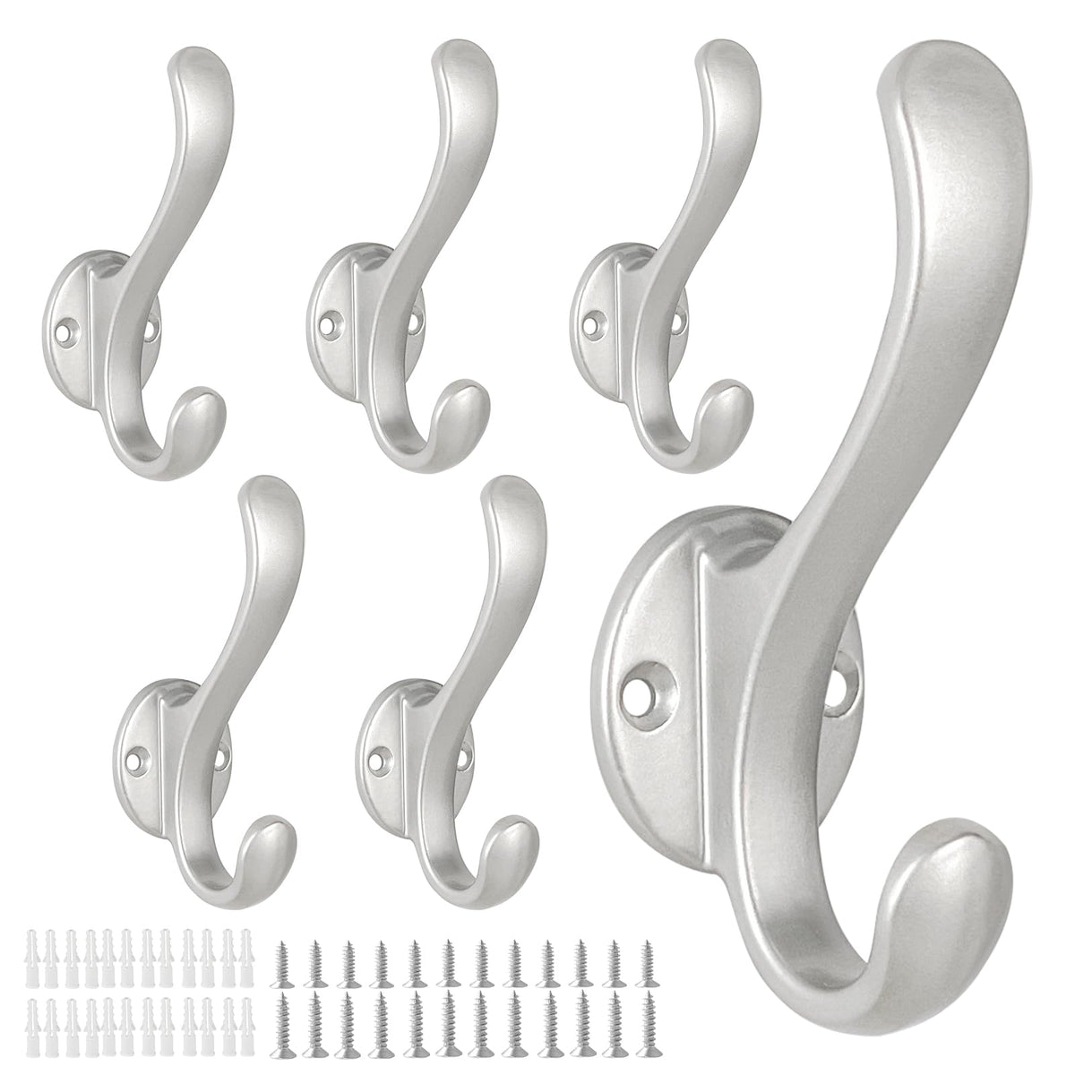 6 Pack Coat Hooks Wall Mount Heavy Duty Utility Retro Double Hooks for Hanging Coats,Hat, Towel, Key, Robe, Scarf, Bag, Cap (Black)