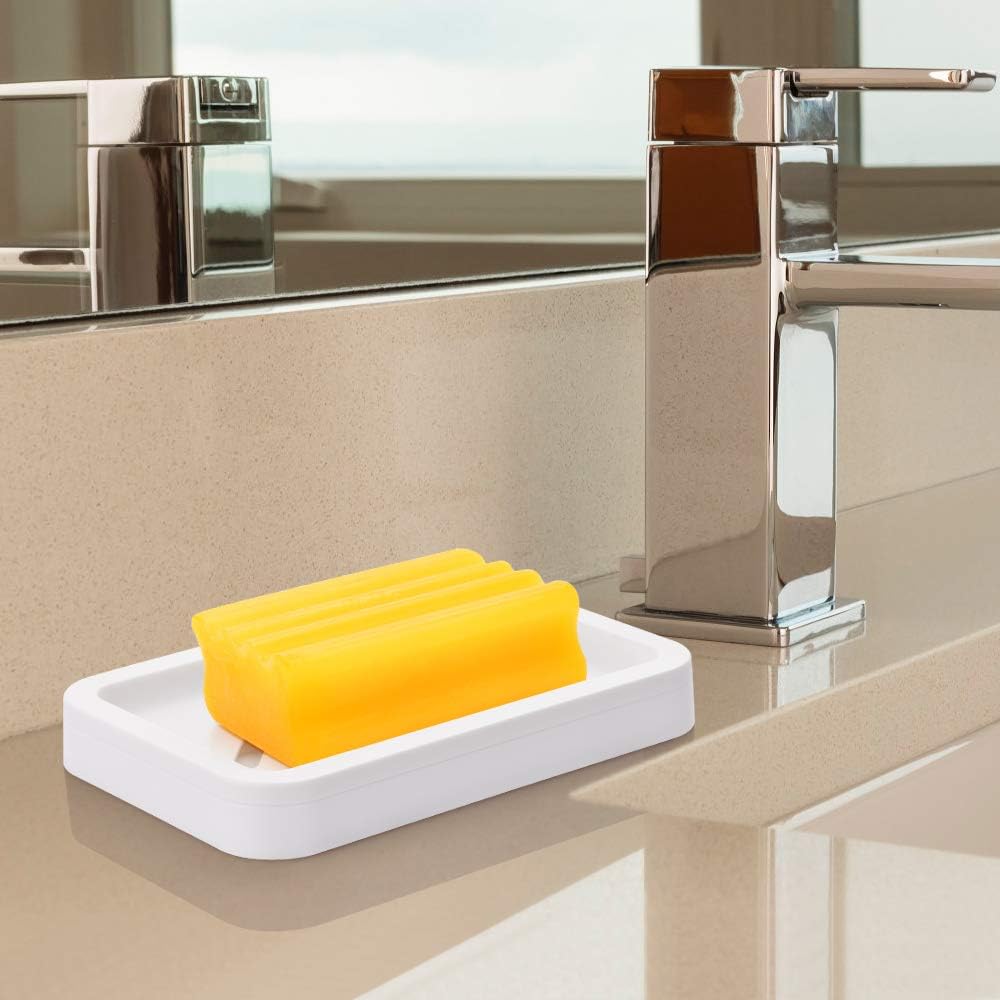 2PCS Draining Soap Dishes, Dishwashing Sponge Holder with Water Tray