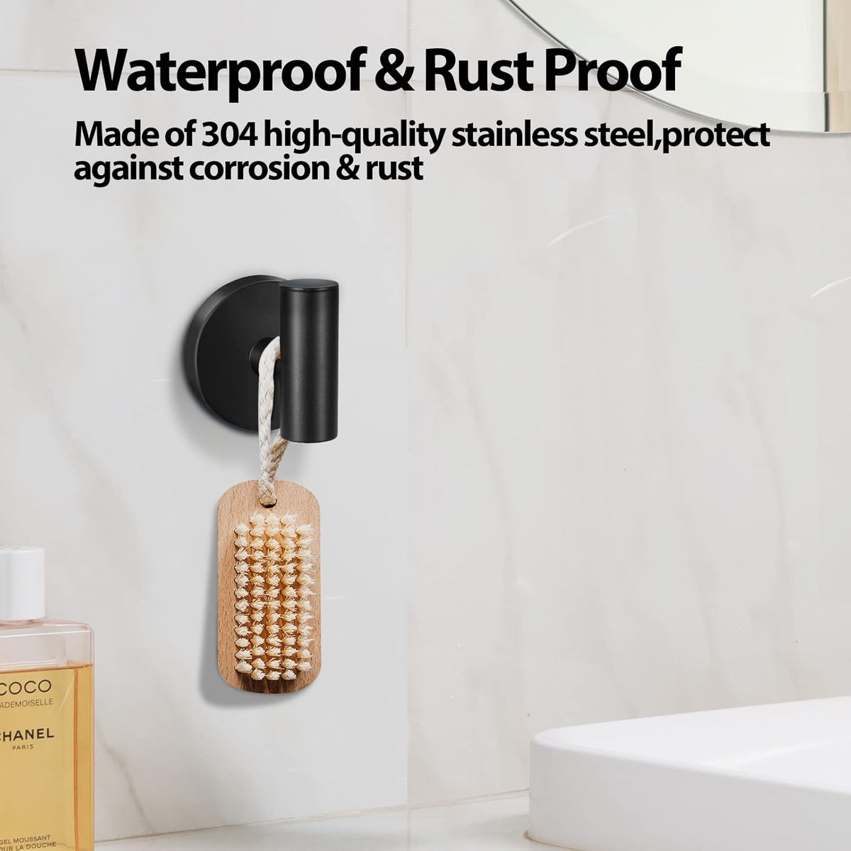 Kruodop Towel Hooks for Bathroom,2 Packs Wall Mount Towel Holder,Black Matte Wall Robe Hook,Stainless Steel Heavy Duty Door Hanger Towel Hook for Kitchen, Bedroom,Hotel,Pool,Coats(Drilling)