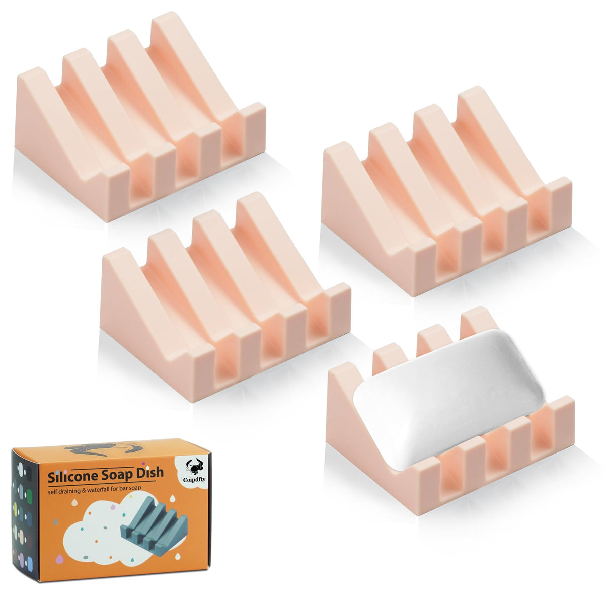 Self Draining Soap Dish Holder,Silicone Soap Dish,for Bathroom,Kitchen, Sponges，Can Extend Soap Life，Keep Soap Bars Dry and Easy Cleaning (Grey,2-Pack)