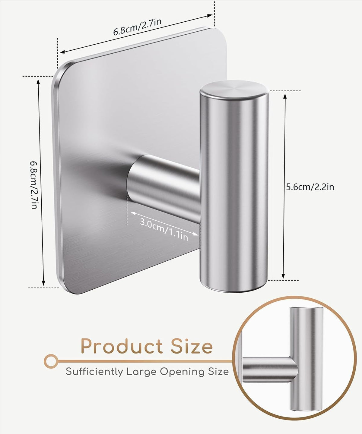 Aikzik 4 Pack Large Heavy Duty Wall Hooks - 26lb Max, Stainless Steel Adhesive Towel Hook, Shower Hooks for Hanging Towel, Coat, Robe, Wall Hook for Use in Bathroom, Kitchen and Door