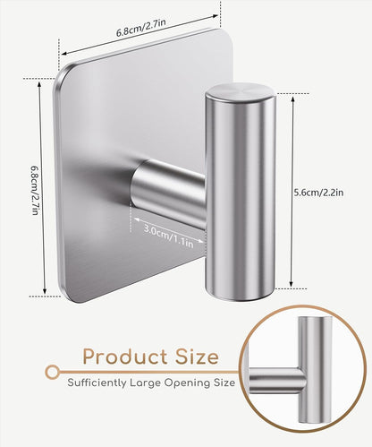 Aikzik 4 Pack Large Heavy Duty Wall Hooks - 26lb Max, Stainless Steel Adhesive Towel Hook, Shower Hooks for Hanging Towel, Coat, Robe, Wall Hook for Use in Bathroom, Kitchen and Door