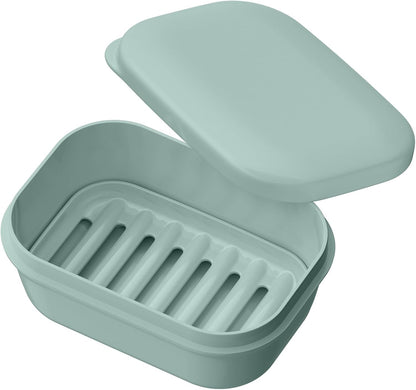 Quatish Leakproof Soap Dish with Lid & Draining Layer, Shatterproof Travel Bar Soap Holder Case Container, Portable Travel Size Toiletries Essentials for Camping, Gym, Bathroom, Greygreen