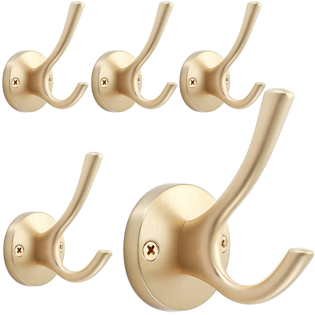 TOFIIGREM Brushed Nickel Wall Hooks Towel Hooks, 2 Pack Coat Robe Hook Heavy Duty Bathroom Double Hook Wall Mounted, Hand Towel Hooks for Closet Entryway Cubicle Kitchen