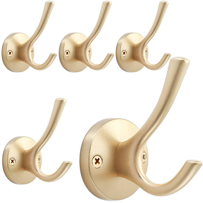 TOFIIGREM Brushed Nickel Wall Hooks Towel Hooks, 2 Pack Coat Robe Hook Heavy Duty Bathroom Double Hook Wall Mounted, Hand Towel Hooks for Closet Entryway Cubicle Kitchen