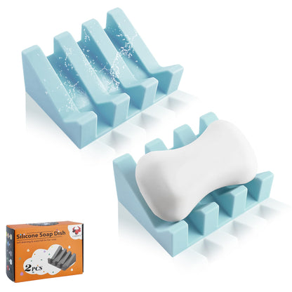 Self Draining Soap Dish Holder,Silicone Soap Dish,for Bathroom,Kitchen, Sponges，Can Extend Soap Life，Keep Soap Bars Dry and Easy Cleaning (Black,1-Pack)