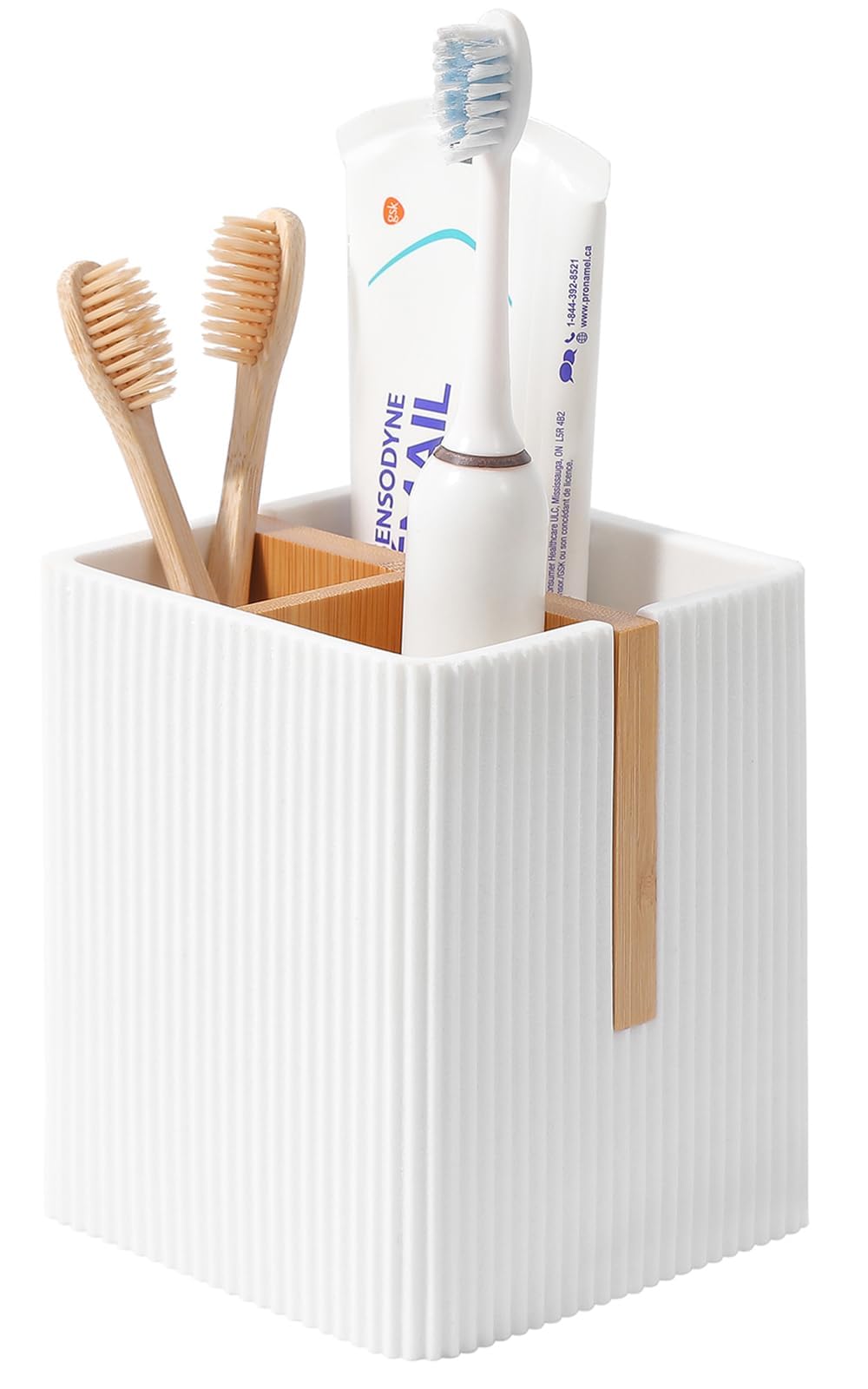 Toothbrush Holders for Bathroom, Bamboo Electric Toothbrush Stand, White