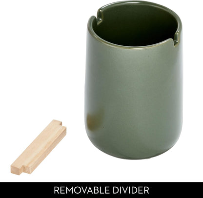 iDesign Ceramic Earth Collection Toothbrush Holder, Moss/Natural Wood