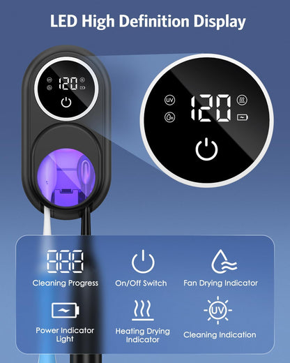 Toothbrush Sanitizer Holder, Upgraded UV Toothbrush Holder with Dual-Mode Clean & Fan Dry, LED Smart Screen, Auto-Inductive Cover, Toothbrush Wall Mounted Cleaner Organizer for Bathroom, Trip