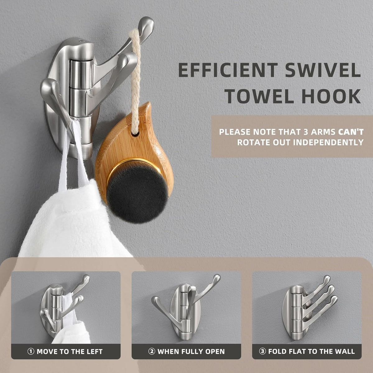Angle Simple Bathroom Towel Hook Swivel, Robe Coat Hanger, Brushed Nickel