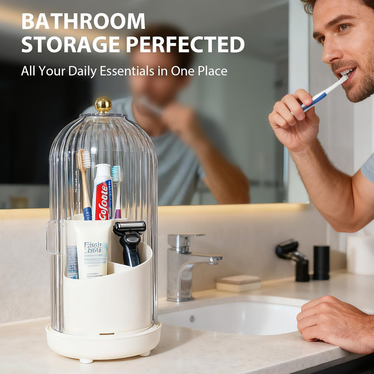 3-Slot Coverd Rotating Toothbrush Holders with Lid for Bathrooms