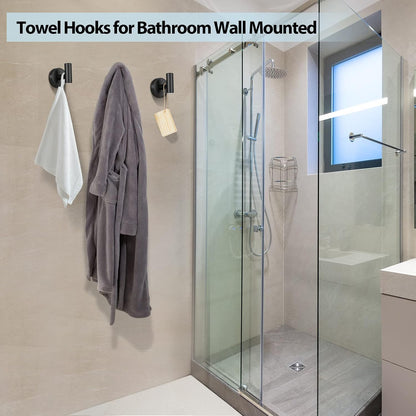 Kruodop Towel Hooks for Bathroom,2 Packs Wall Mount Towel Holder,Black Matte Wall Robe Hook,Stainless Steel Heavy Duty Door Hanger Towel Hook for Kitchen, Bedroom,Hotel,Pool,Coats(Drilling)