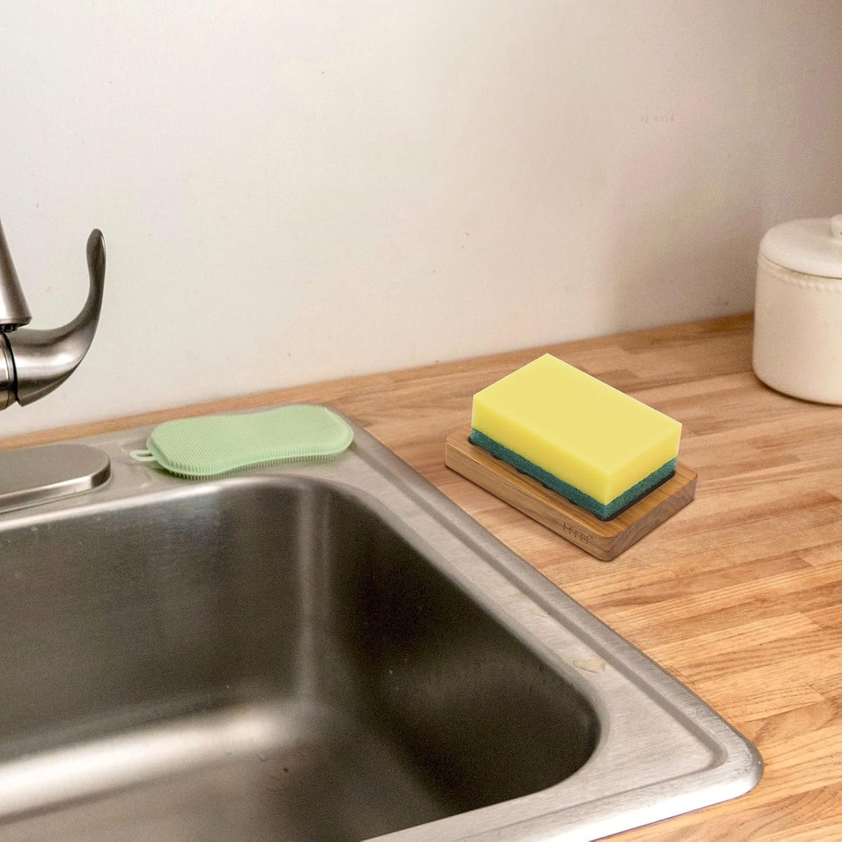 HTB Slotted Bar Soap Holder Teak Wood,Sponge Holder for Kitchen Sink