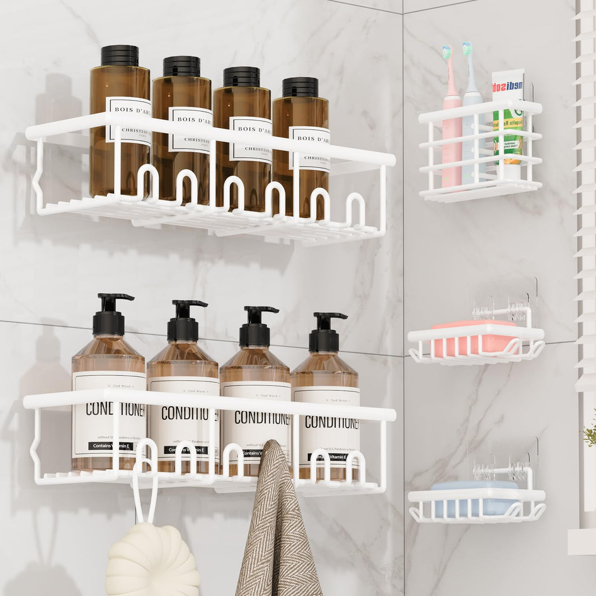 5 Pack Adhesive Bathroom Holders & Dispensers for Kids & Adults, Black