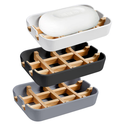 Aoheuo Modern Bamboo Fiber soap Holder and soap Dish Combination (Removable), White, 5.12 Long by 3 Wide, 0.98 inches high, Used in Kitchens, bathrooms, and bar Sinks