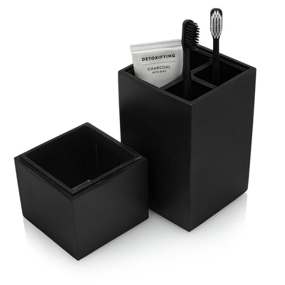 Essentra Home Toothbrush Holder with Lid, Elegant White Marble Bathroom Toothbrush & Toothpaste Organizer – Blanc Collection