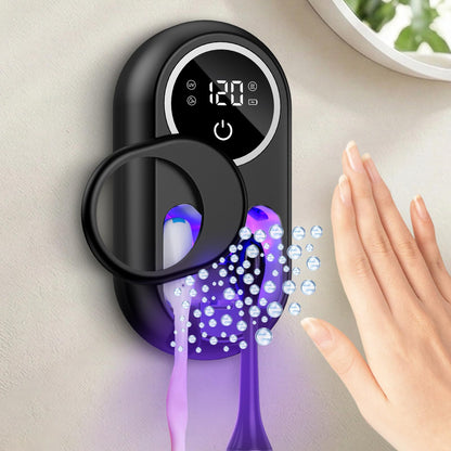 Toothbrush Sanitizer Holder, Upgraded UV Toothbrush Holder with Dual-Mode Clean & Fan Dry, LED Smart Screen, Auto-Inductive Cover, Toothbrush Wall Mounted Cleaner Organizer for Bathroom, Trip