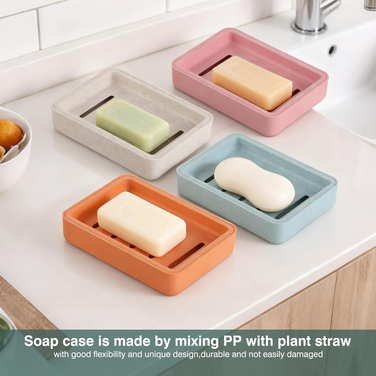 Soap Dish with Drain 2 Pack Plastic Sponge Holder for Shower