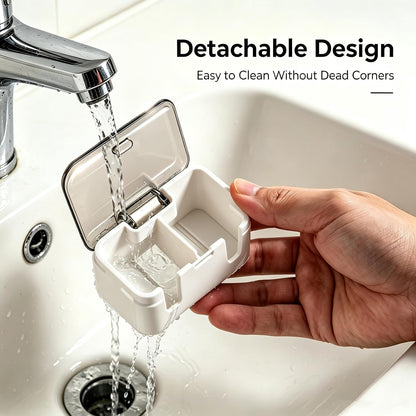 Toothbrush Holder Wall Mounted with Pop-Up Waterproof Cover, 2 Slots & Ventilated, No-Drill Adhesive Bathroom Organizer, Detachable Easy Clean, Fits Most Manual & Electric Toothbrushes (1pc Grey)