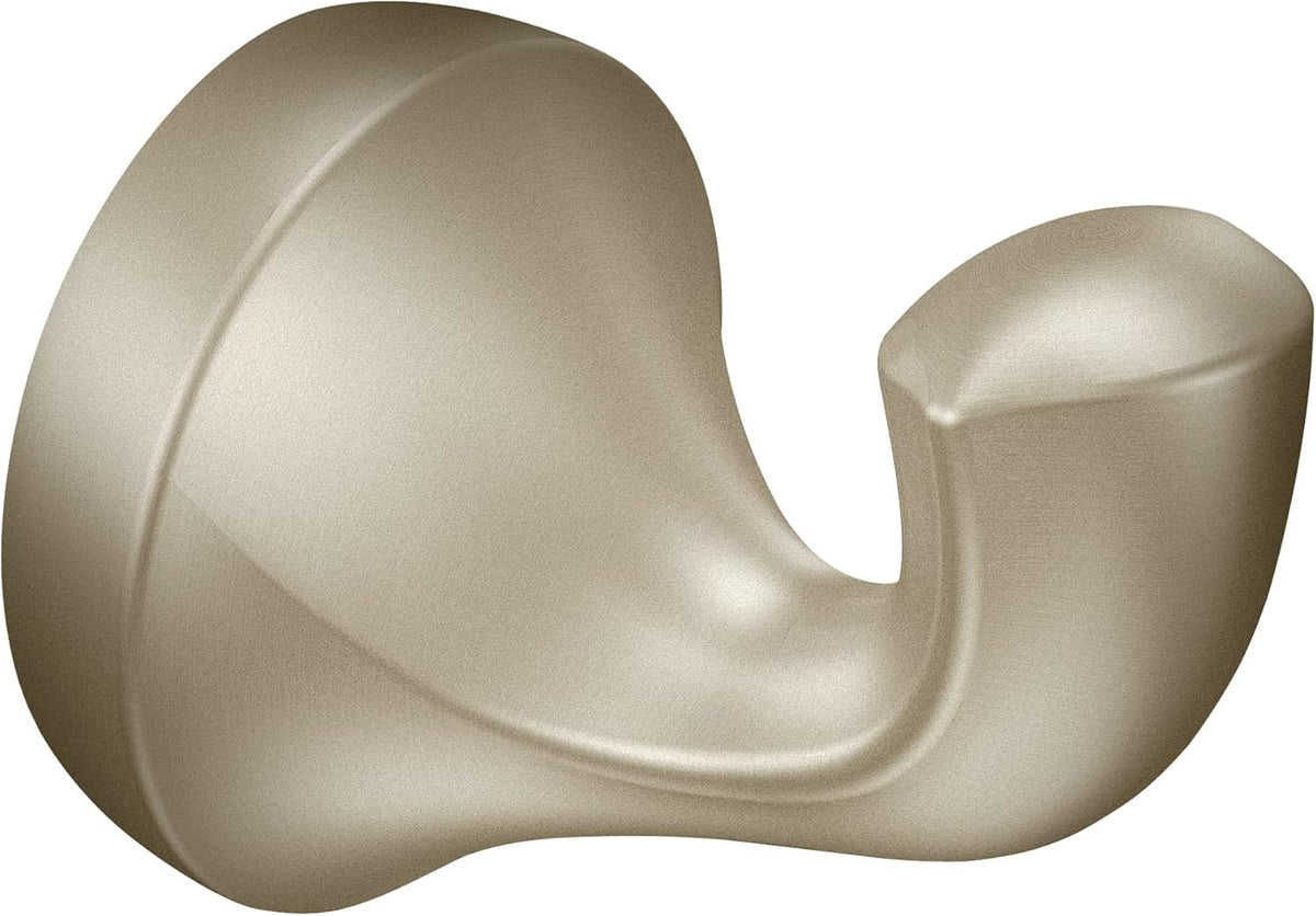 Moen Eva Brushed Nickel Transitional Single Robe Hook, Wall Mounted Hanger for Bath Robe or Towel, YB2803BN