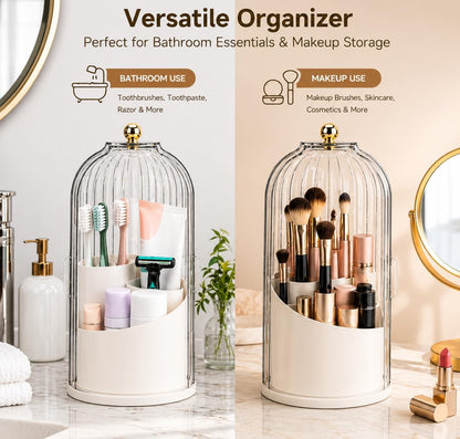 Rotating Toothbrush Holder with Cover, Storage for Bathroom, Dustproof Toothbrush Holder with Sliding Lid Electric Tooth Brush and Makeup Brush Organizer for Vanity, Dustproof with Cover