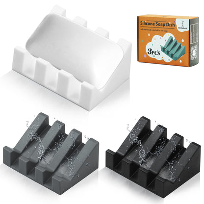 Silicone Soap Dish Self Draining with Suction Cups (White, 2 Pack)