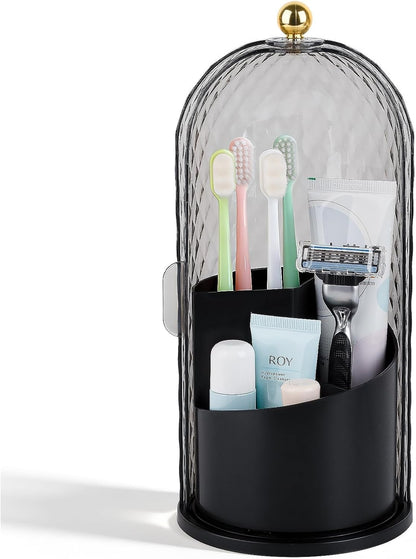 Toothbrush Holder with Cover for Bathroom Countertop, Organizer, Black