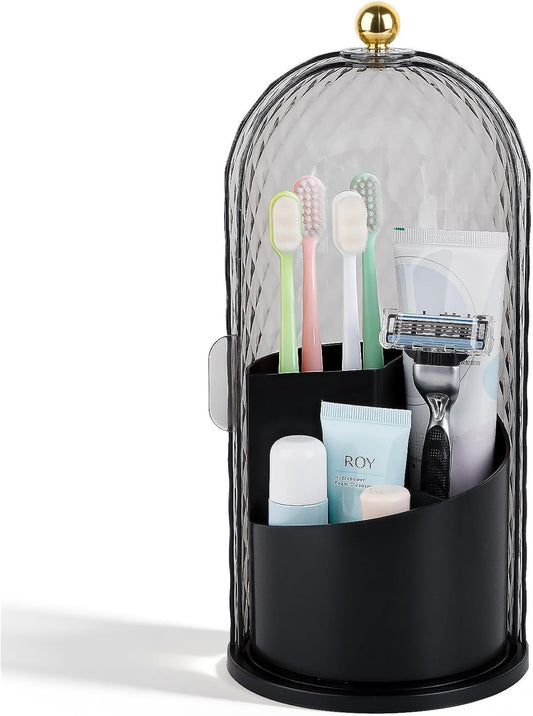 Toothbrush Holder with Cover for Bathroom Countertop, Organizer, Black