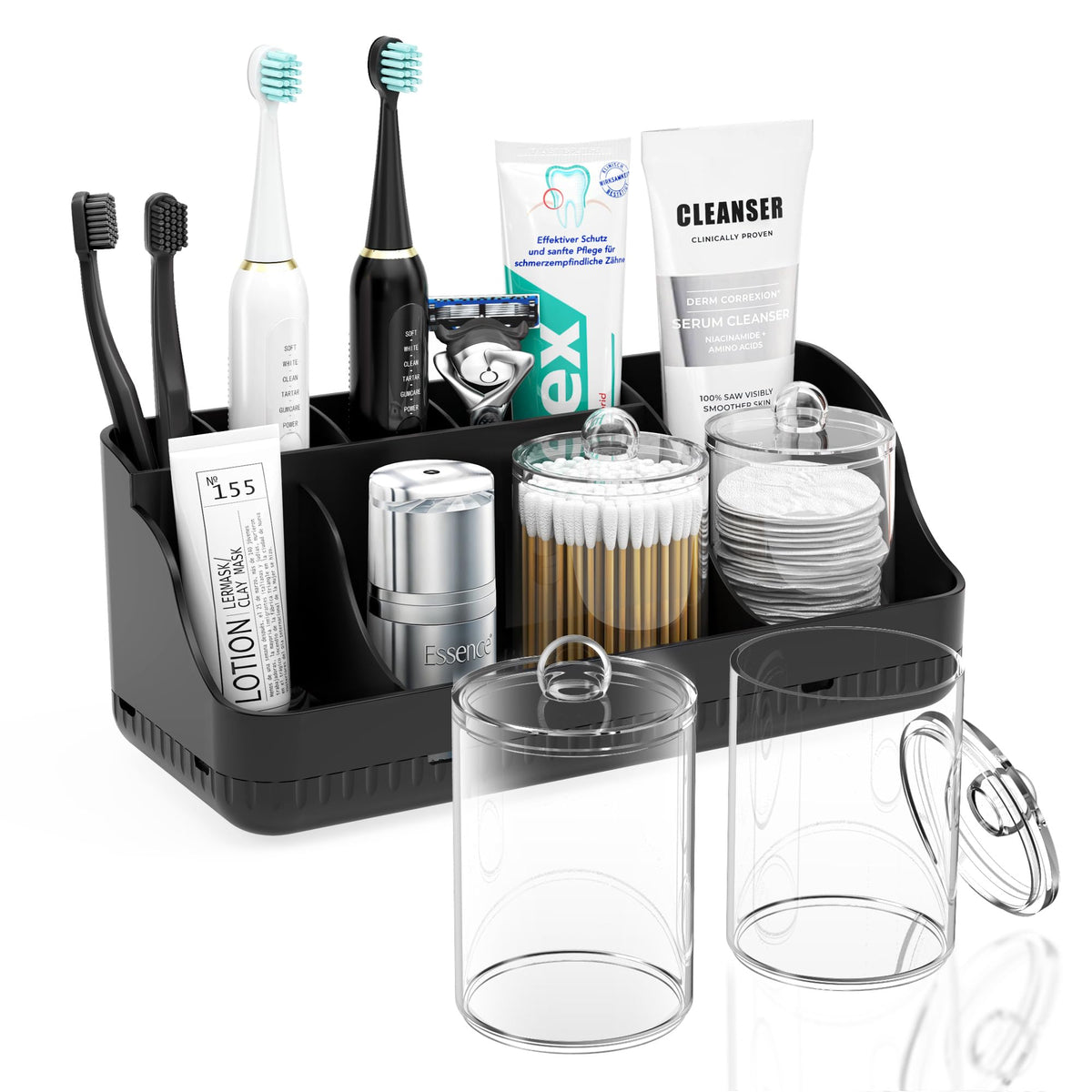 Bathroom Counter Organizer and Storage, 7 Slots Detachable Toothbrush Holders for Bathrooms, Anti-Slip Electric Toothbrush and Toothpaste Holder Countertop Vanity Organizer Accessories for Adults Kids