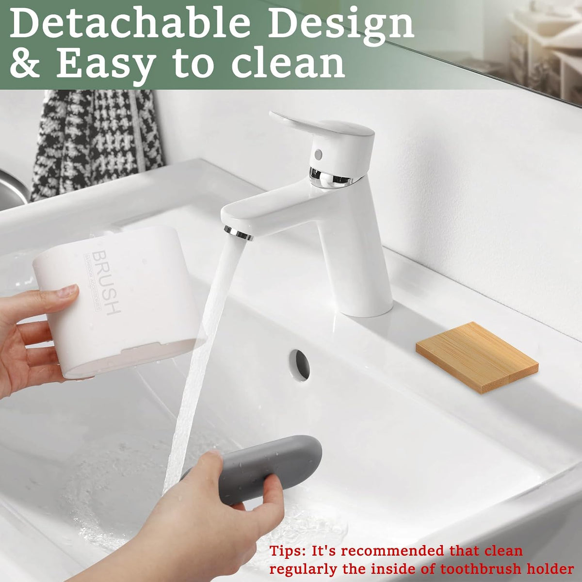 Bamboo Toothbrush Holder for Bathrooms Toothpaste Organizer, Small, White