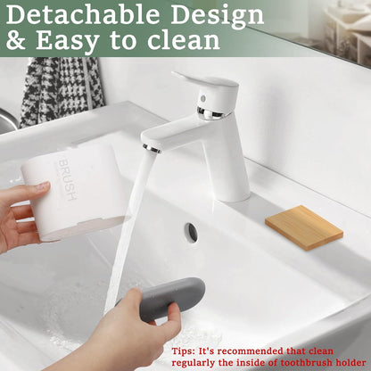 Bamboo Toothbrush Holder for Bathrooms Toothpaste Organizer, Small, White